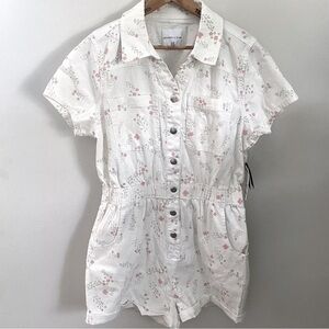 CELEBRITY PINK Romper Women XXLWhite Floral Denim Boiler Suit 1 piece